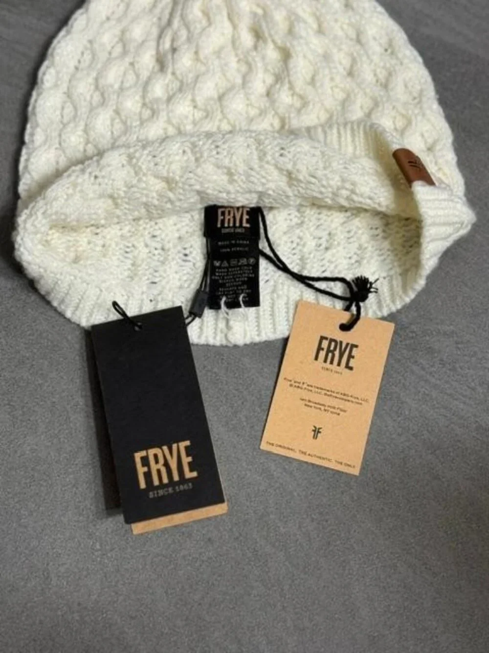 FRYE Women's White Cable Knit Beanie Hat | NWT's | Cozy Winter Classic